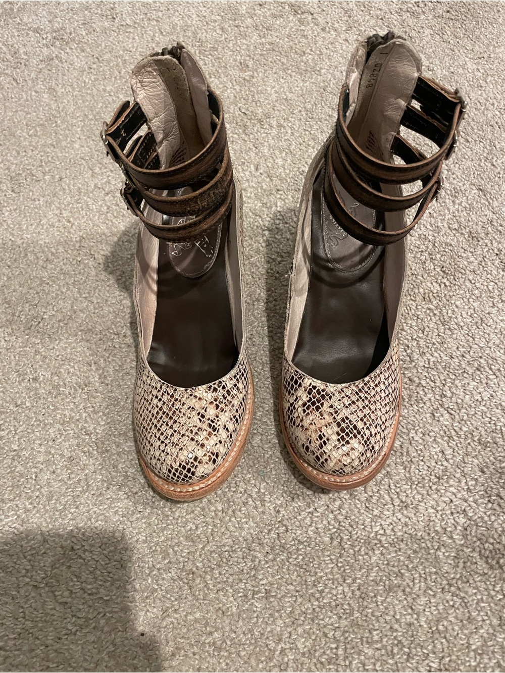 Freebird by Steven Beige Snake-Print Ankle-Strap Heels